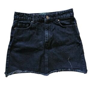 Highcut Black Stonewashed Denim High-Waisted Raw Hem Mini Skirt